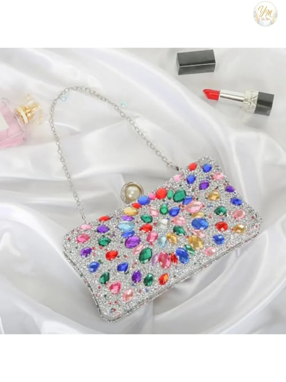 Sparkling Rhinestone Clutch Purse Elegant Evening Bag with Chain